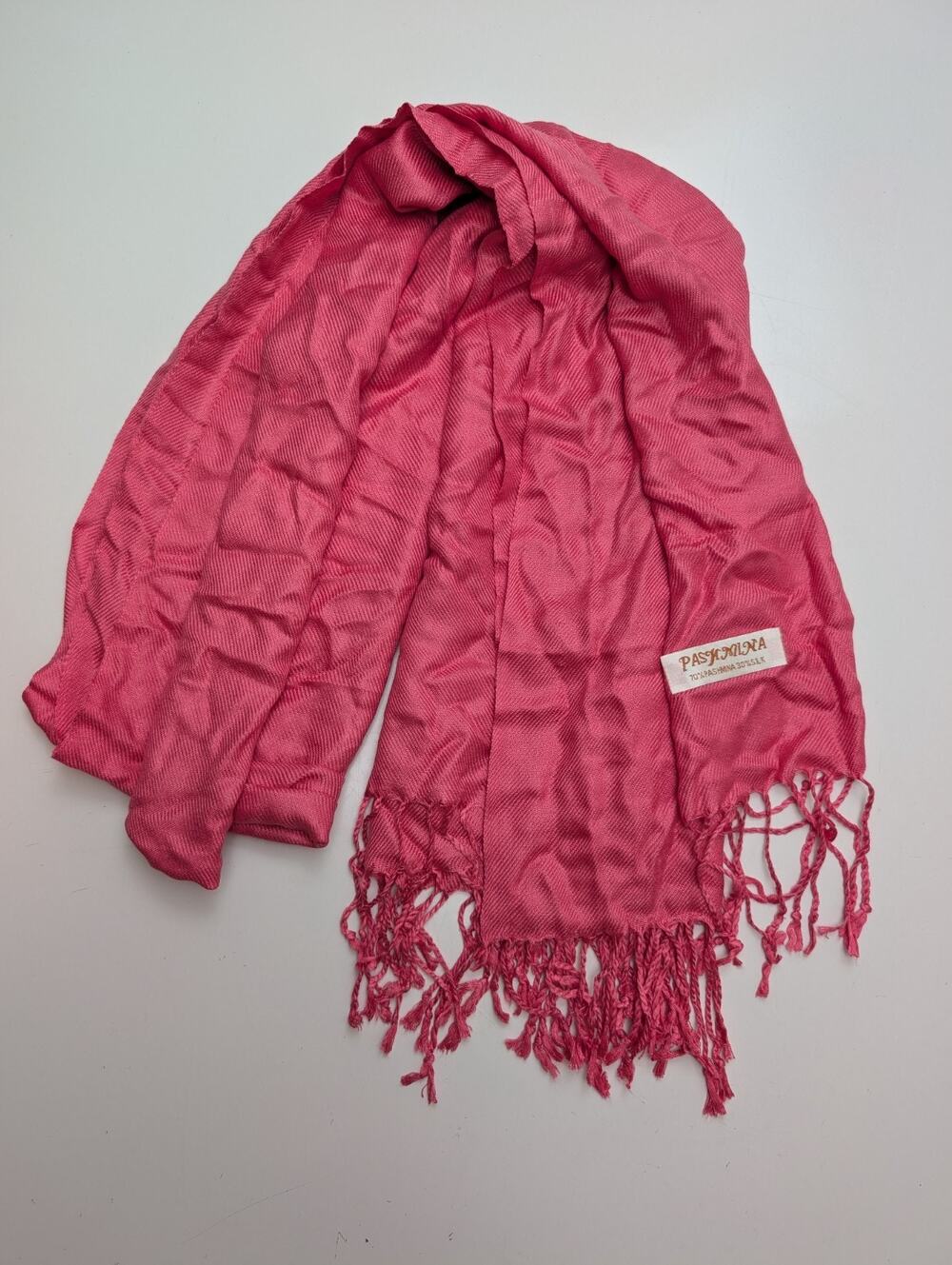 PASHMINA Peach 70% Pashmina Cashmere 30% Silk Scarf Fringed Vintage 69” x 28”